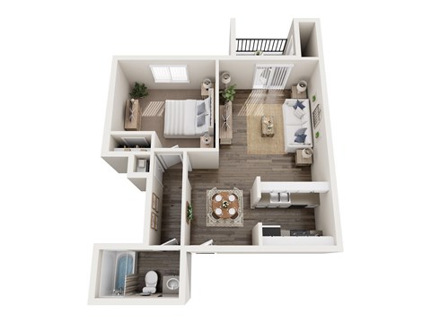 Floor plan for 1 bed, 1 bath, 725 sqft